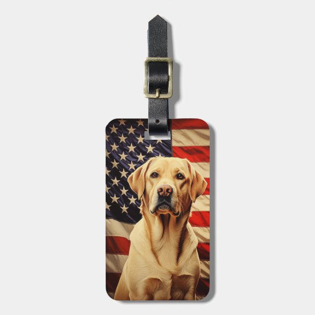 Etiqueta De Bagagem American Flag Labrador (Frente Vertical)