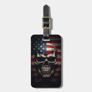 Etiqueta De Bagagem American Flag Skull