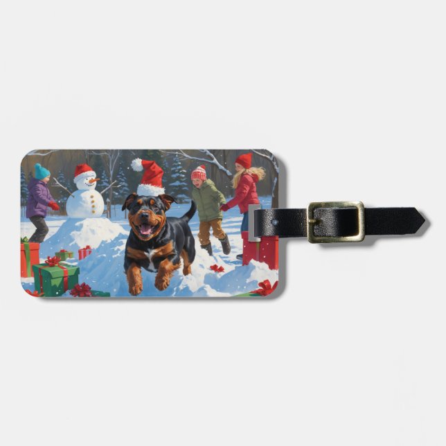 Etiqueta De Bagagem American Staffordshire Christmas FESSnow (Frente Horizontal)
