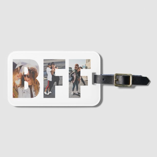 Etiqueta De Bagagem Amizade Personalizada de Colagem de Fotografias BF (Frente Horizontal)