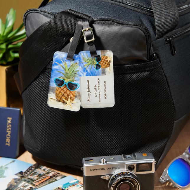 Etiqueta De Bagagem Ananás tropical Vestindo Óculos escuros (Frente e verso)