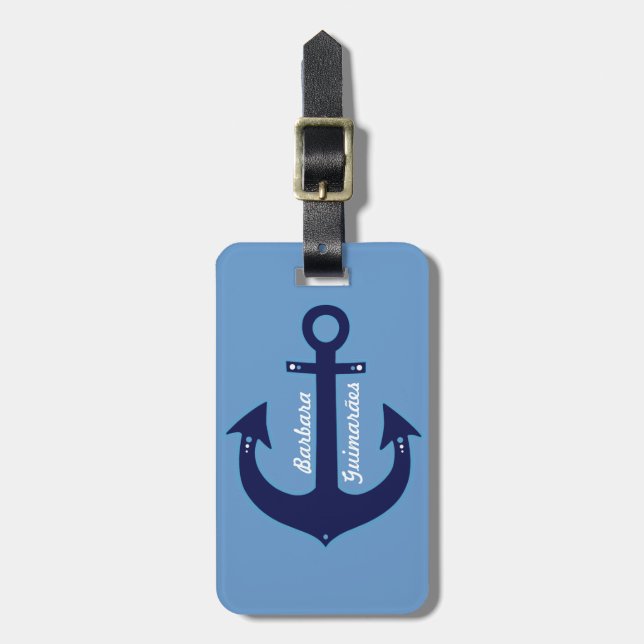 Etiqueta De Bagagem âncora azul marinho personalizada (Frente Vertical)
