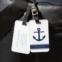 Âncora Náutica Azul Marinho Nome Personalizado 