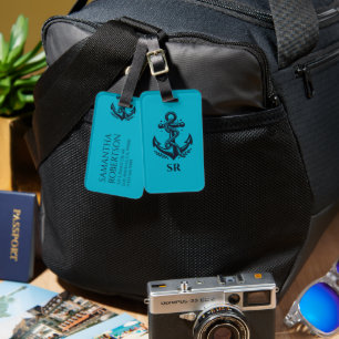 Etiqueta De Bagagem Âncora Náutica Branca Em Marinho Azul Bagagem Ta