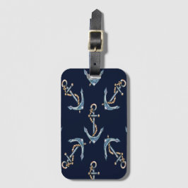 Etiqueta De Bagagem Âncoras de Aquarela Azul-Marinho