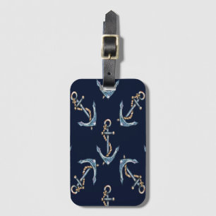 Etiqueta De Bagagem Âncoras de Aquarela Azul-Marinho