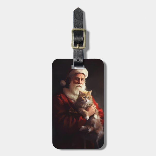Etiqueta De Bagagem Angora Gata Santa Claus Festivo (Frente Vertical)