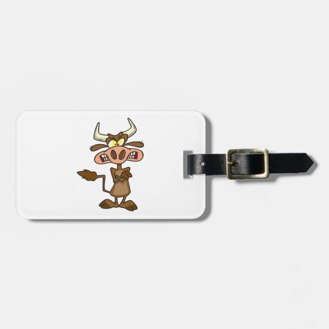 Etiqueta De Bagagem Angry Cartoon Bull Funny Grumpy (Frente Horizontal)