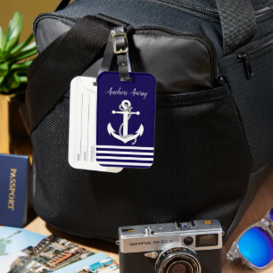 Etiqueta De Bagagem Ângulos náuticos afastados/a-vela/azul-marinho