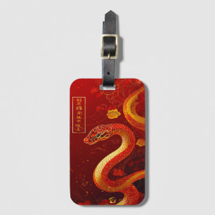 Etiqueta De Bagagem Ano do Cobra Vermelho e Dourado