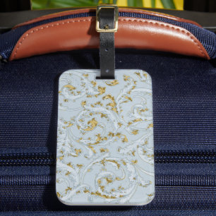 Etiqueta De Bagagem Antigo Bon Voyage Francês Azul Dourado Rolo Chique