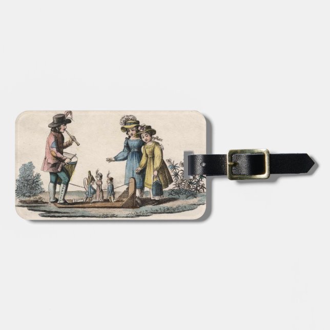 Etiqueta De Bagagem Antigos Filhos de Fantoche Mostram Dança (Frente Horizontal)