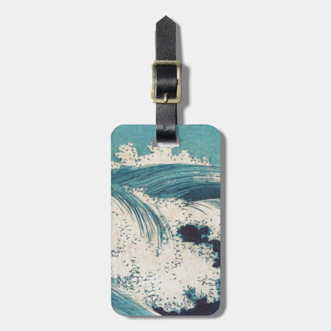 Etiqueta De Bagagem Antique Japanese Blue Waves Ocean Print (Frente Vertical)