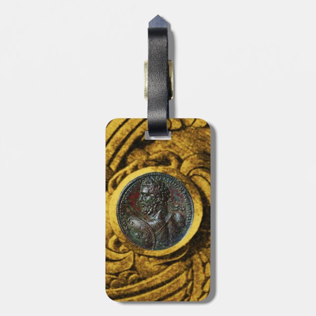 ETIQUETA DE BAGAGEM ANTIQUE ROMAN BRONZE MEDALLION COM GRIFFINOS DOURA (Traseira Vertical)