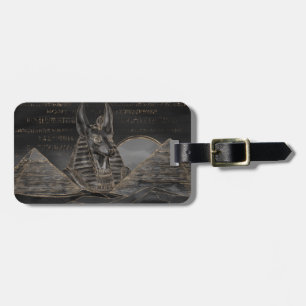 Etiqueta De Bagagem Anubis na paisagem egípcia das pirâmides