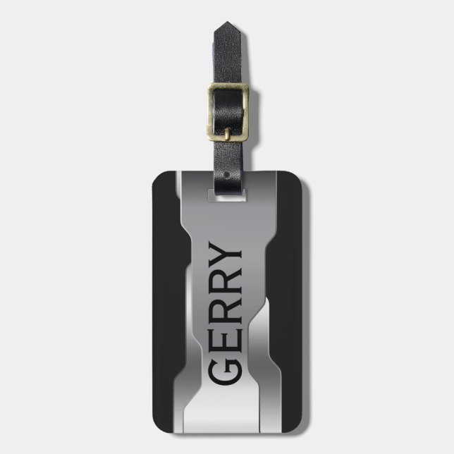 Etiqueta De Bagagem Aparência Geométrica de Prata Metálica Inoperante  (Frente Vertical)