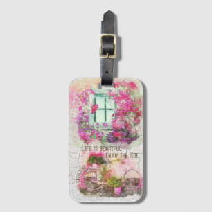 Etiqueta De Bagagem Aproveite o passeio   Bicicleta De Aquarela Com Fl