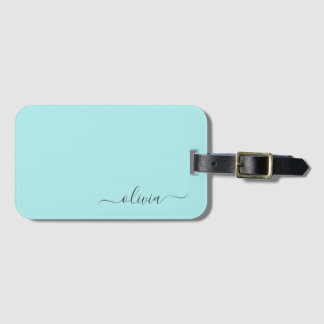 Etiqueta De Bagagem Aqua Azul Teal Feminino Nome Monograma Moderno Scr