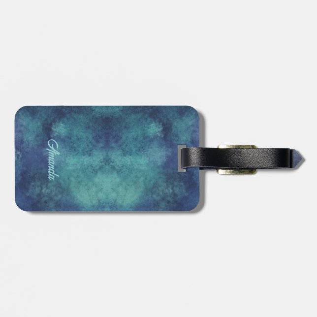 Etiqueta De Bagagem Aqua moderno e Abstrato púrpura (Traseira Horizontal)