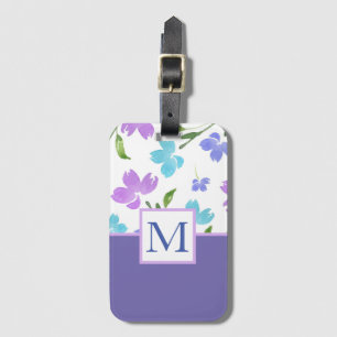 Etiqueta De Bagagem Aqua Periwinkle Purple Watercolor Stems