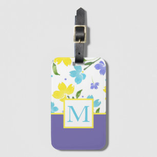 Etiqueta De Bagagem Aqua Periwinkle Yellow Watercolor Flower Stems