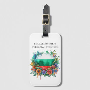 Etiqueta De Bagagem Aquarela Bandeira Búlgara Floral Wreath Folklore