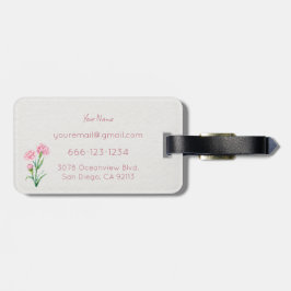 Etiqueta De Bagagem Aquarela Botânica de Cravo Rosa com Nome Personali