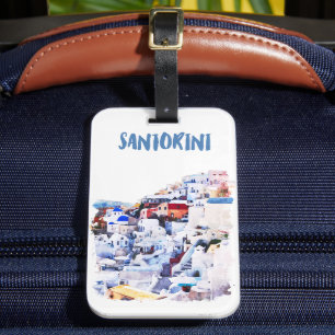 Etiqueta De Bagagem Aquarela da Grécia Santorini