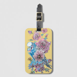 Etiqueta de Bagagem Aquarela Floral Amarela Budgie