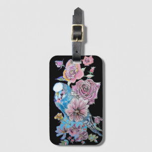 Etiqueta de Bagagem Aquarela Floral Azul Budgie Pr
