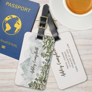 Etiqueta de Bagagem Aquarela Floresta e Montanhas 