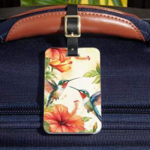 Etiqueta De Bagagem Aquarela Hummingbird e Flores Design