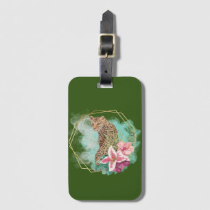 Etiqueta De Bagagem Aquarela Leopardo e Moldura Tropical