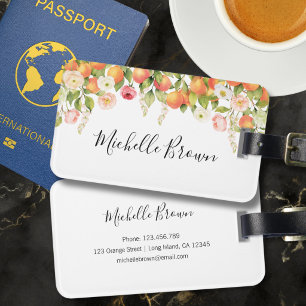 Etiqueta De Bagagem Aquarela Personalizada Laranja Floral Elegante