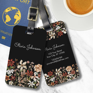 Etiqueta De Bagagem Aquarela Personalizada Vintage Flor Silvestre Pret