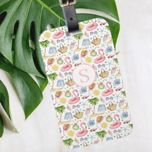 Etiqueta De Bagagem Aquarela Tropical de Verão Personalizada