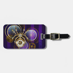Etiqueta De Bagagem Aranha Steampunk no fundo roxo