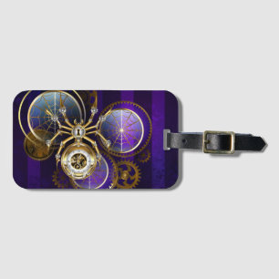 Etiqueta De Bagagem Aranha Steampunk no fundo roxo