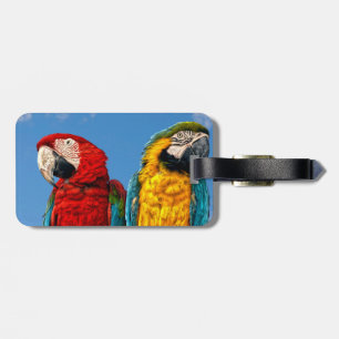 Etiqueta De Bagagem Arara azul e amarela e arara-escarlate