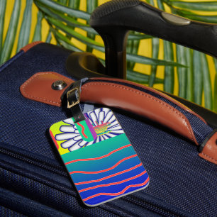 Etiqueta De Bagagem Arco-íris Floral Azul   