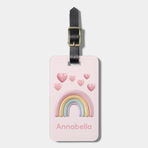 Etiqueta De Bagagem Arco-íris Pastel e Corações com Nome Personalizado