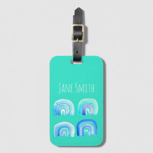 Etiqueta De Bagagem Arco-íris retrô azul Pastel