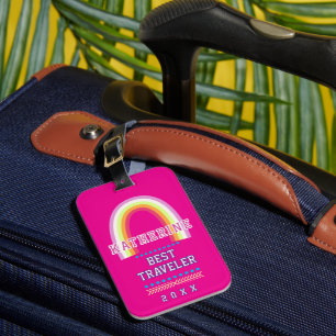 Etiqueta De Bagagem Arco-íris Rosa Quente