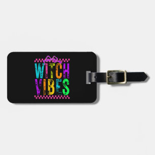 Etiqueta De Bagagem Arco Xadrez Neon de Halloween Vibrações de Bruxa