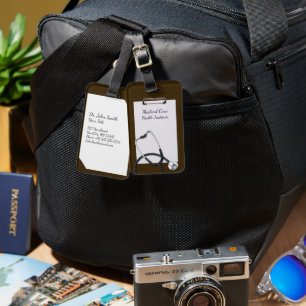 Etiqueta De Bagagem Área de Transferência Médica Castanha com Estetosc