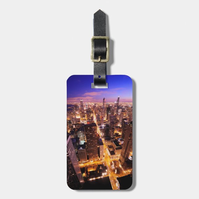 Etiqueta De Bagagem Arquitectura da cidade na noite de Chicago (Frente Vertical)