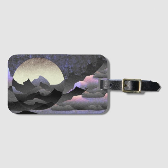 Etiqueta De Bagagem Arte Abstrata Caprichosa da Lua e Montanhas (Frente Horizontal)