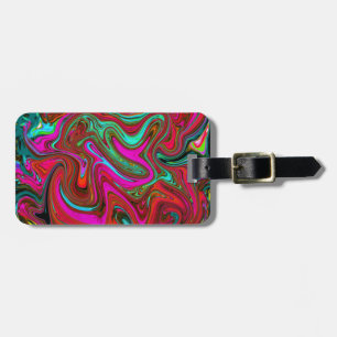 Etiqueta De Bagagem Arte abstrata magenta, vermelha e azul retrô groov