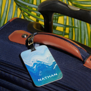 Etiqueta De Bagagem Arte Abstrato Azul Moderna Personalizada
