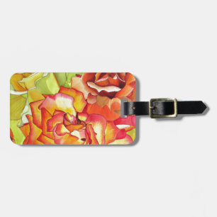 Etiqueta De Bagagem Arte aquosa das rosas laranja e amarela